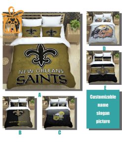 Saints Football Bedding NFL Set, Custom Cute Bed Sets with Name & Number, New Orleans Saints Gifts for Her & Him