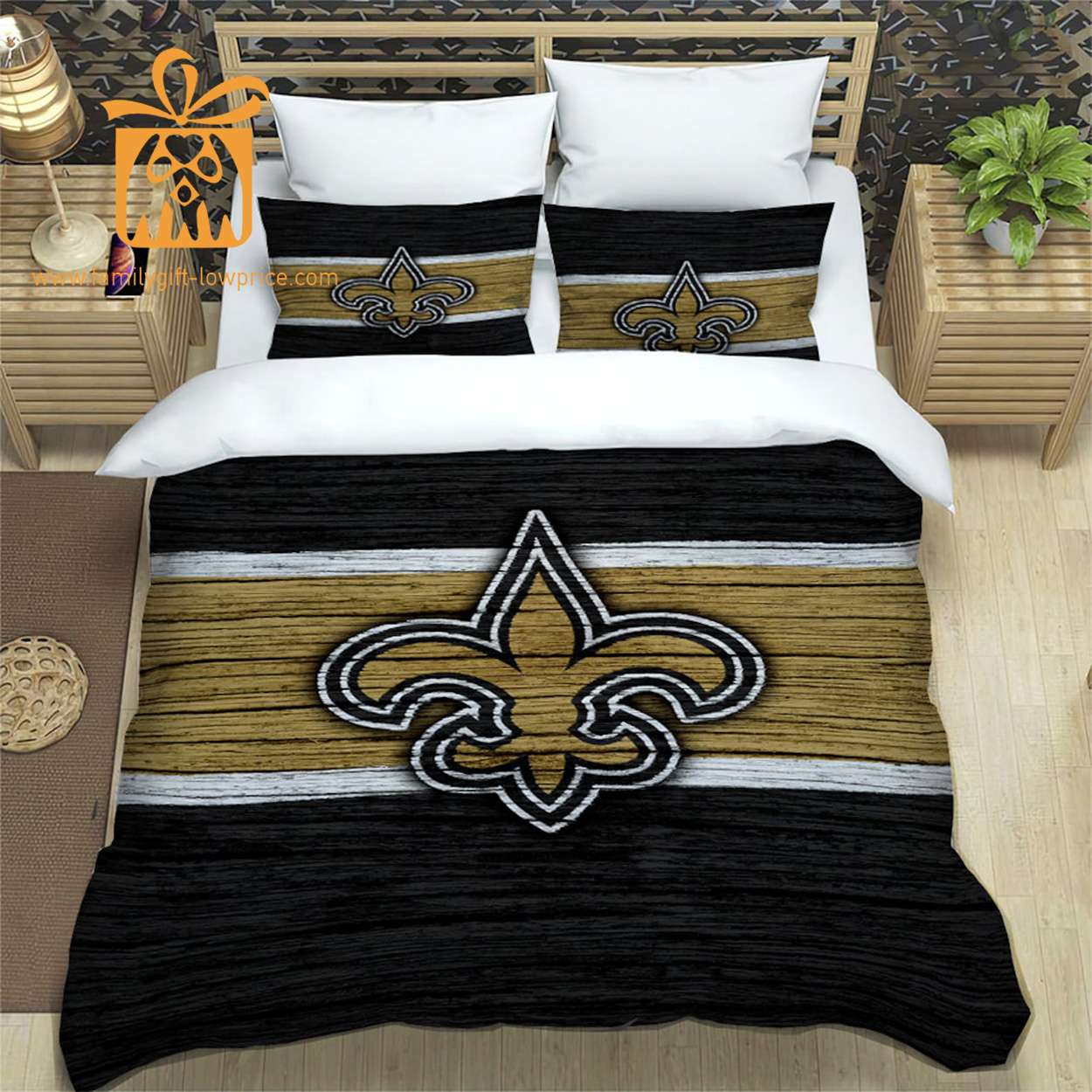 Saints Football Bedding NFL Set, Custom Cute Bed Sets with Name & Number, New Orleans Saints Gifts for Her & Him