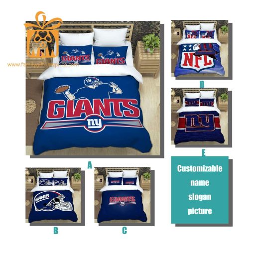 New York Giants Bedding NFL Set, Custom Cute Bed Sets with Name & Number, Gifts for Giants Fans