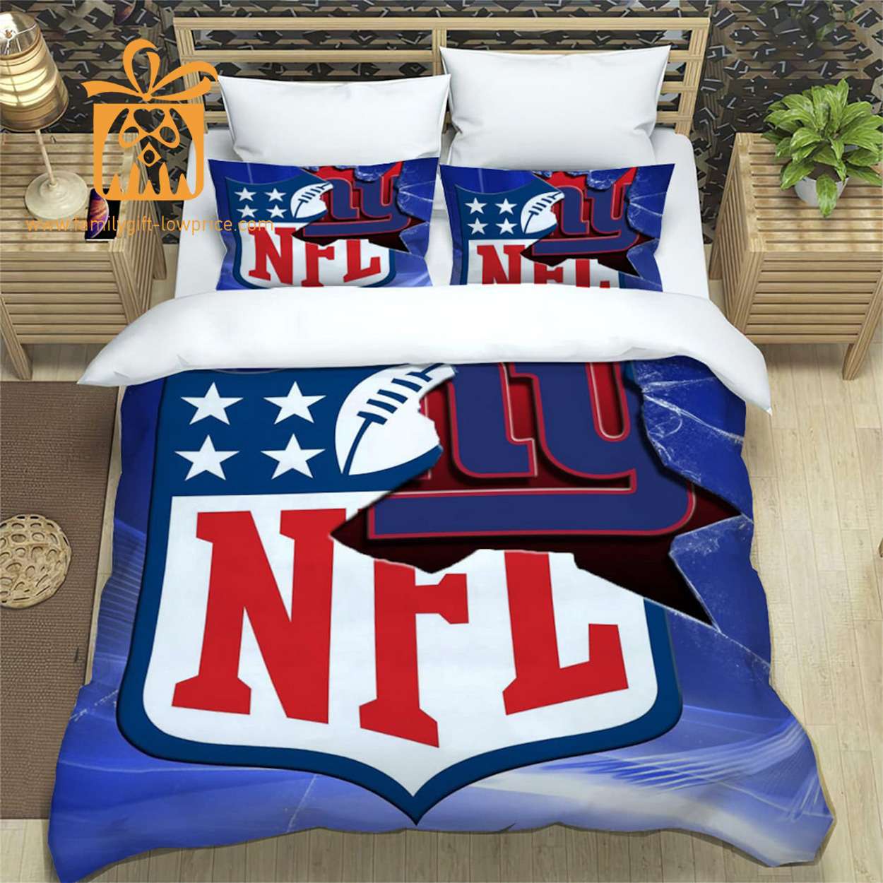 New York Giants Bedding NFL Set, Custom Cute Bed Sets with Name & Number, Gifts for Giants Fans