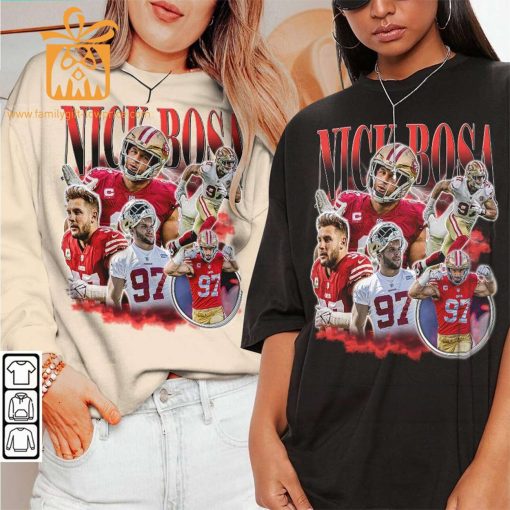Nick Bosa San Francisco 49ers Shirt – 90s Vintage Style – American Sport Unisex Gift for Fans – Retro Hoodie