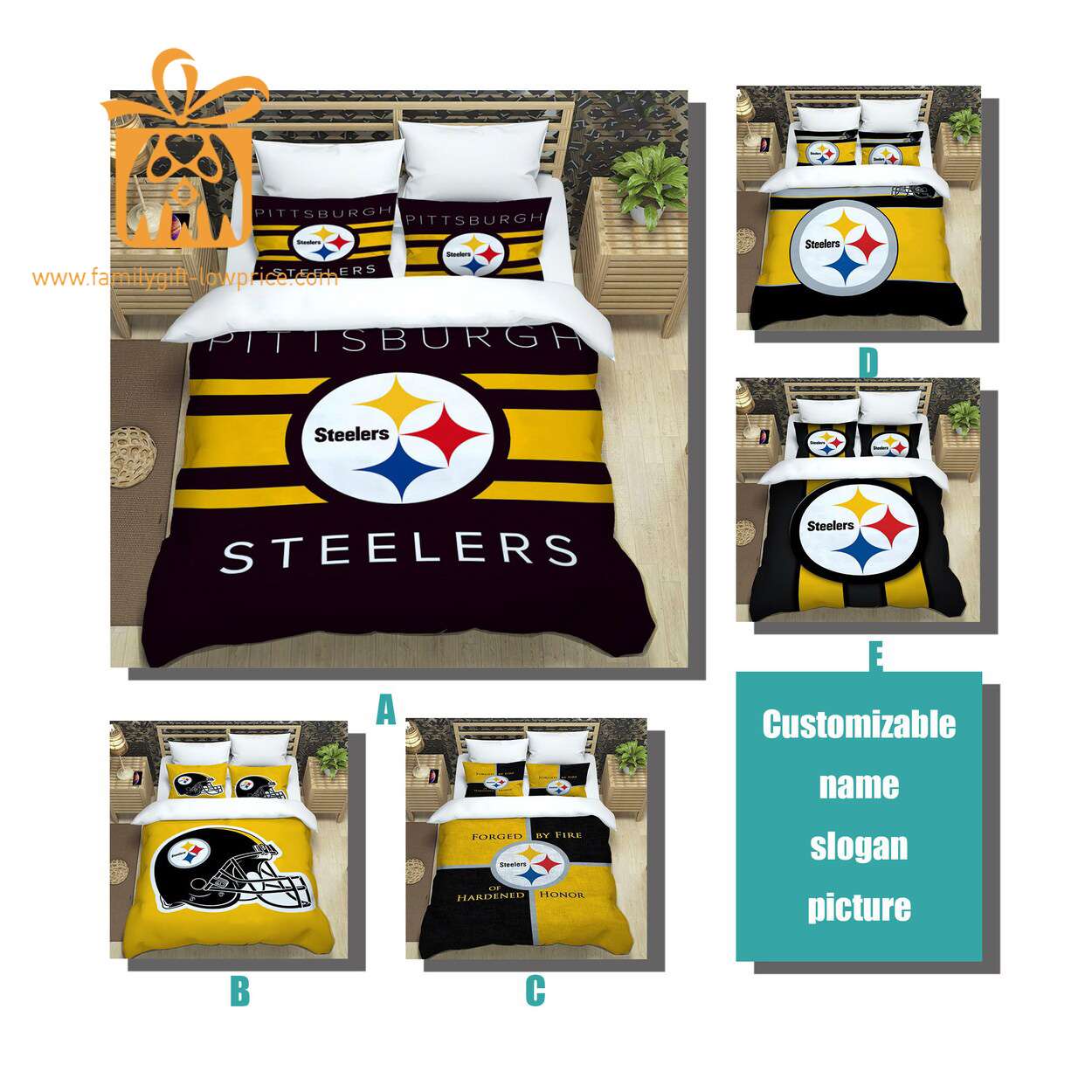 Pittsburgh Steelers Bedding NFL Set, Custom Cute Bed Sets with Name & Number, Pittsburgh Steelers Gifts