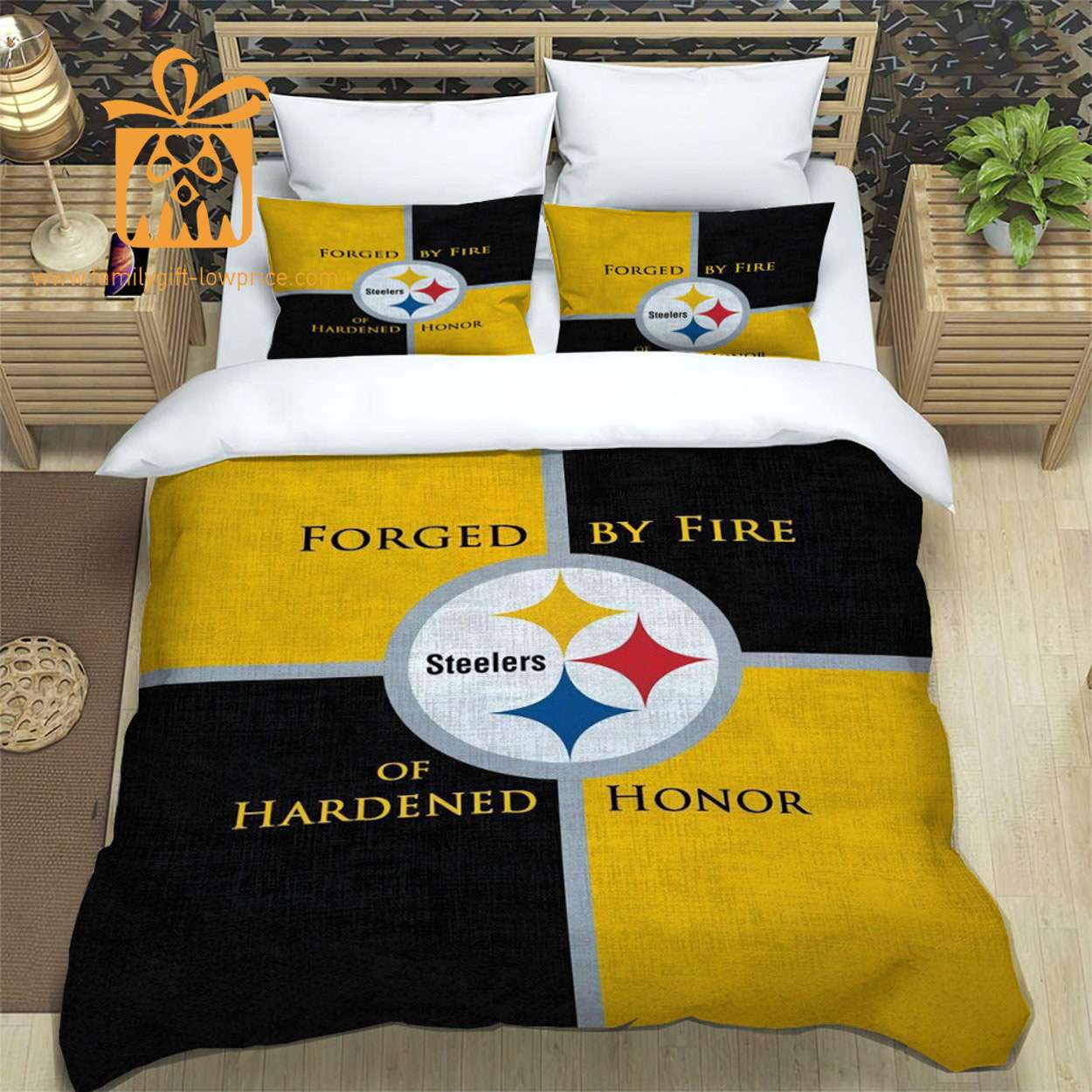 Pittsburgh Steelers Bedding NFL Set, Custom Cute Bed Sets with Name & Number, Pittsburgh Steelers Gifts