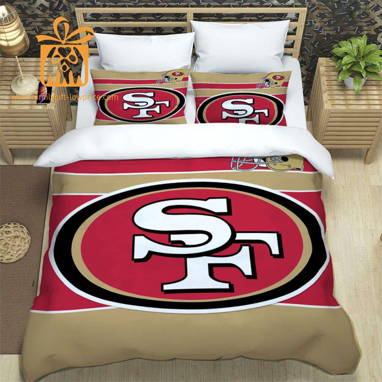 San Francisco 49ers Bed Set NFL Set, Custom Cute Bed Sets with Name & Number, San Francisco 49ers Gifts