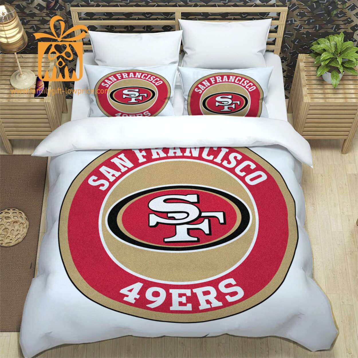 San Francisco 49ers Bed Set NFL Set, Custom Cute Bed Sets with Name & Number, San Francisco 49ers Gifts