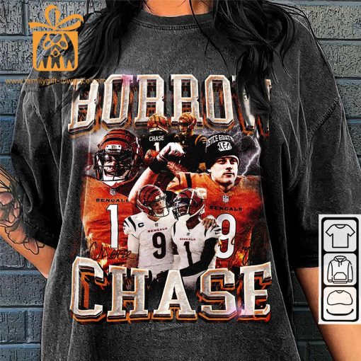 Vintage 90s Inspired Joe Burrow & Ja’Marr Chase Shirt – Cincinnati Bengals Football Collectible, Perfect for Father’s Day & Christmas