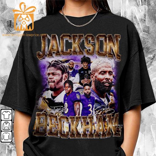 Vintage 90s Inspired Lamar Jackson & Odell Beckham Jr Shirt – Ravens Football Collectible, Perfect for Father’s Day & Christmas