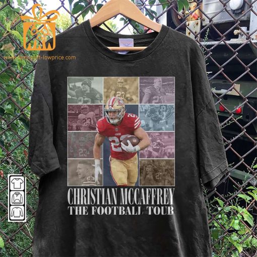 Vintage Christian McCaffrey T-Shirt – Retro 90s San Francisco 49ers Bootleg Design – Must-Have Football Tour Fan Gear