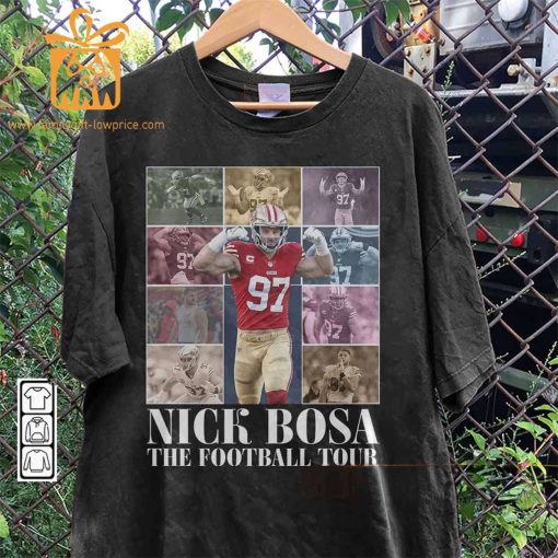 Vintage Nick Bosa T-Shirt – Retro 90s San Francisco 49ers Bootleg Design – Must-Have Football Tour Fan Gear