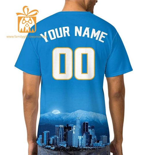 Los Angeles Chargers T Shirt: Custom Football Shirts with Personalized Name & Number – Ideal for Fans