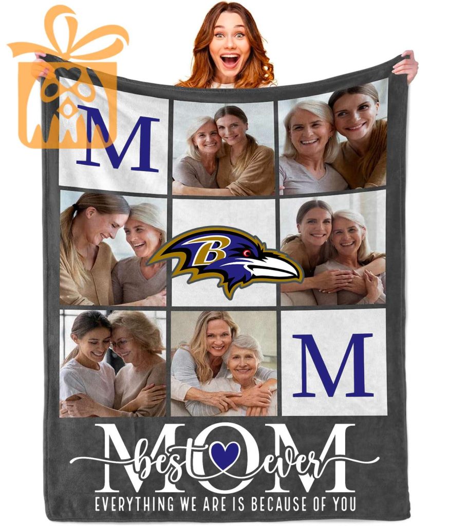 Best Mom Ever Custom Baltimore Ravens Blanket – Personalized NFL Mother’s Day Gift with Photos