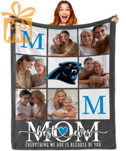 Best Mom Ever Custom Blankets with Pictures for Mothers Day NFL Carolina Panthers Gift for Mom