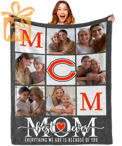 Best Mom Ever Custom Blankets with Pictures for Mothers Day NFL Chicago Bears Gift for Mom
