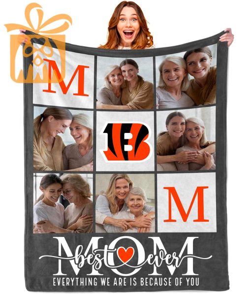 Best Mom Ever – Custom Blankets with Pictures for Mother’s Day, NFL Cincinnati Bengals Gift for Mom