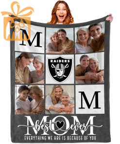 Best Mom Ever Custom Blankets with Pictures for Mothers Day NFL Las Vegas Raiders Gift for Mom