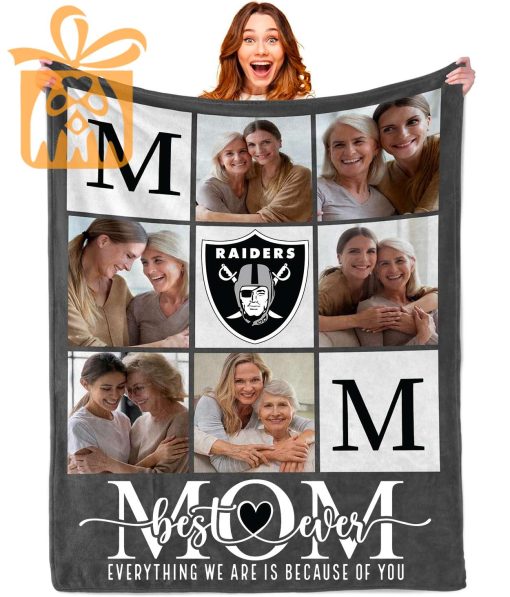 Best Mom Ever – Custom Blankets with Pictures for Mother’s Day, NFL Las Vegas Raiders Gift for Mom