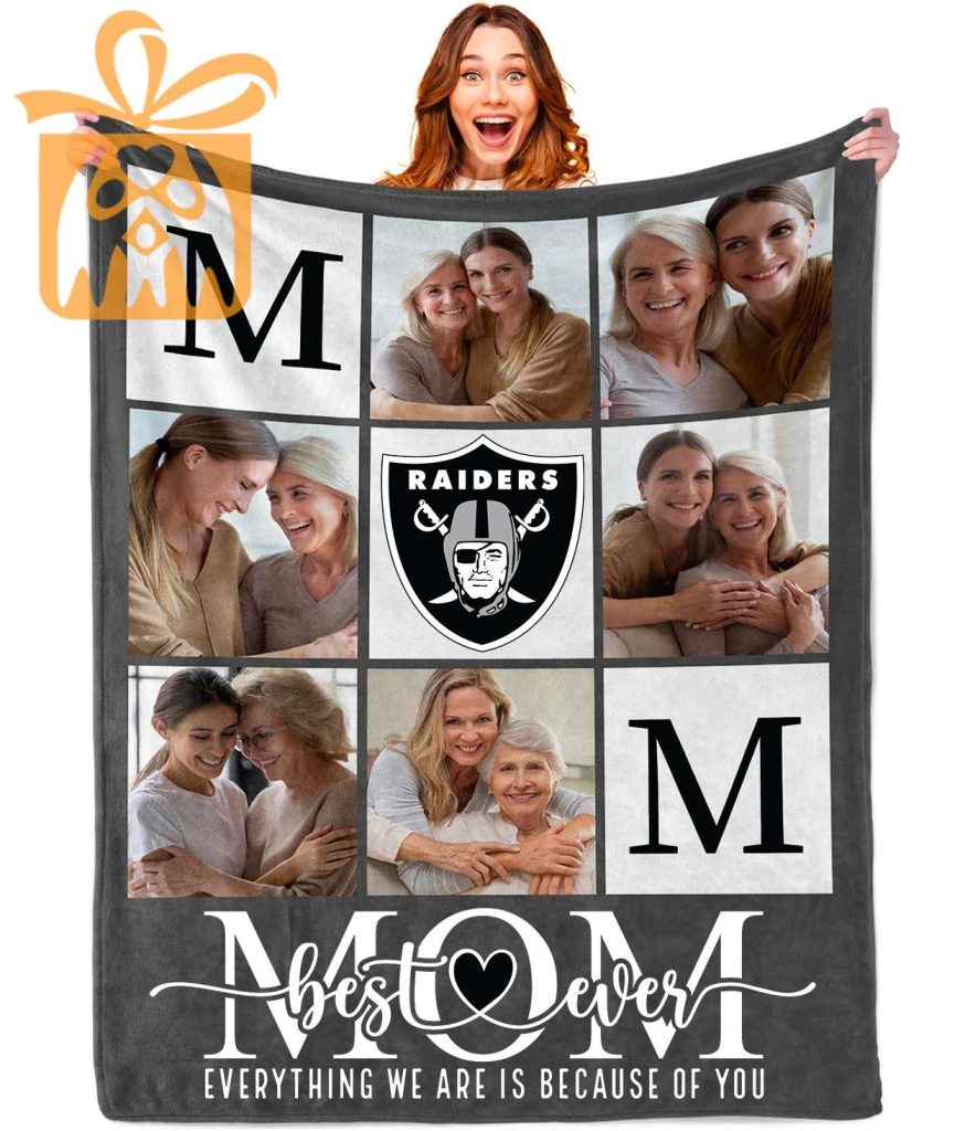 Best Mom Ever Custom Las Vegas Raiders Blanket – Personalized NFL Mother’s Day Gift with Photos