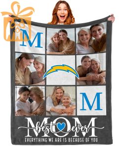 Best Mom Ever Custom Blankets with Pictures for Mothers Day NFL Los Angeles Chargers Gift for Mom
