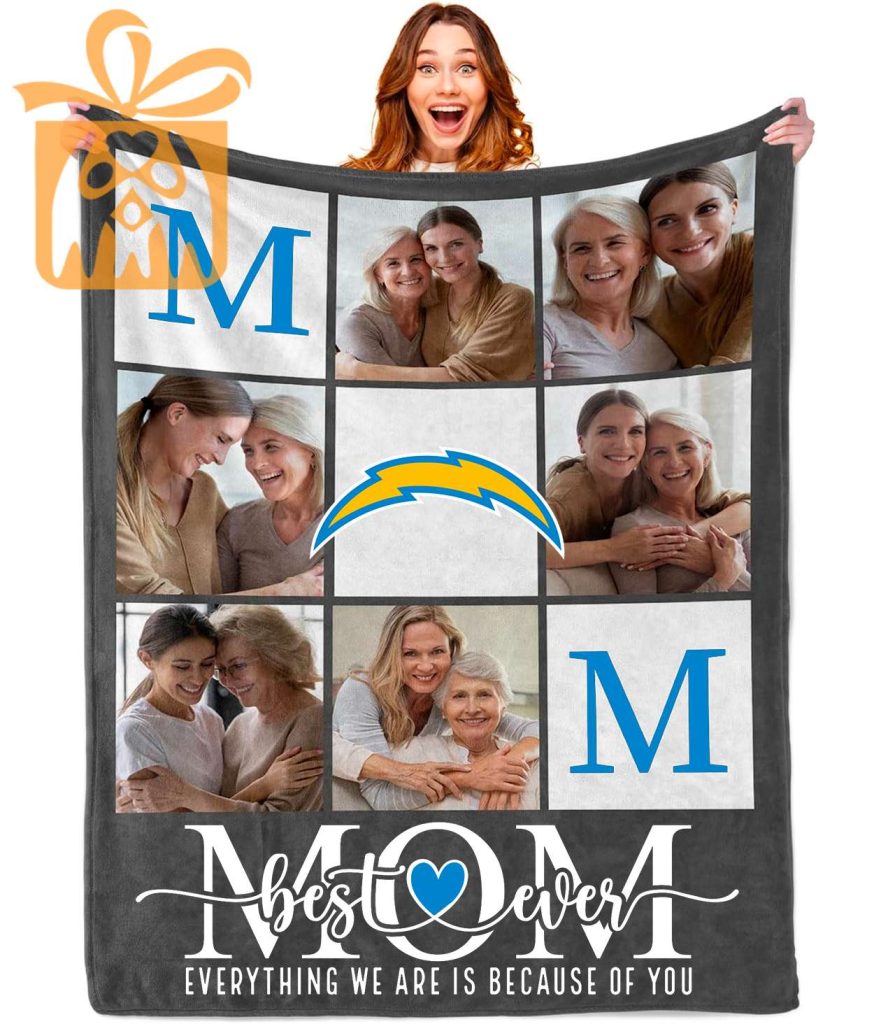 Best Mom Ever Custom Los Angeles Chargers Blanket – Personalized NFL Mother’s Day Gift with Photos