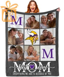 Best Mom Ever Custom Blankets with Pictures for Mothers Day NFL Minnesota Vikings Gift for Mom