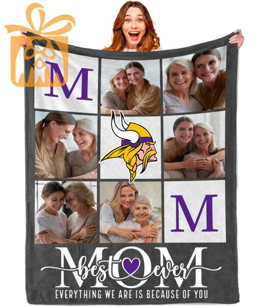 Best Mom Ever Custom Minnesota Vikings Blanket – Personalized NFL Mother’s Day Gift with Photos