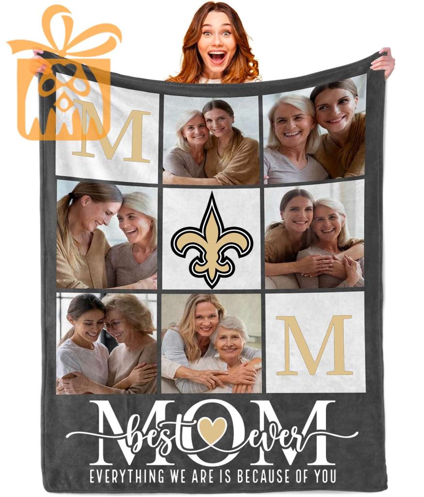 Best Mom Ever Custom New Orleans Saints Blanket – Personalized NFL Mother’s Day Gift with Photos