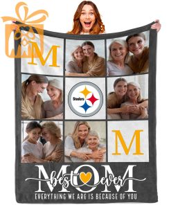 Best Mom Ever Custom Blankets with Pictures for Mothers Day NFL Pittsburgh Steelers Gift for Mom