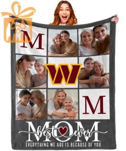 Best Mom Ever Custom Blankets with Pictures for Mothers Day NFL Washington Commanders Gift for Mom