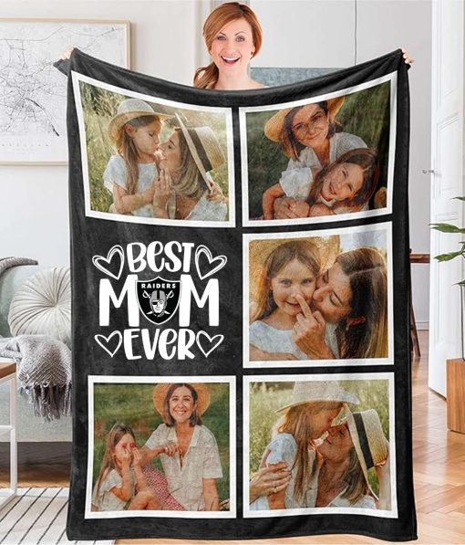 Best Mom Ever – Custom NFL Las Vegas Raiders  Blankets with Pictures for Mother’s Day Gift