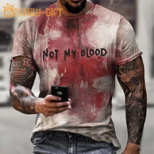 Halloween T-Shirt – Bloody Not My Blood Print Casual Tee