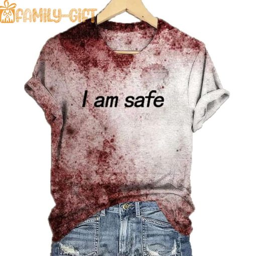 Horror Women’s I Am Safe T-Shirt – Creepy Blood Stains Halloween Tee