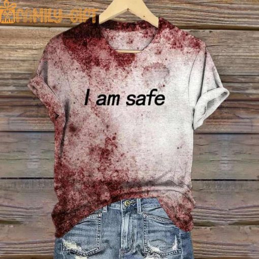 Horror Women’s I Am Safe T-Shirt – Creepy Blood Stains Halloween Tee