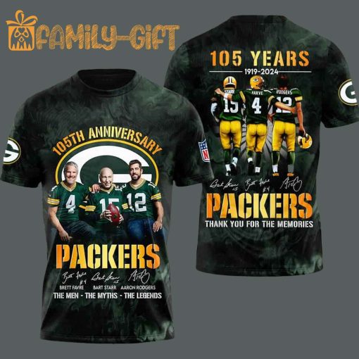 105th Anniversary Packers Shirt – Brett Favre, Bart Starr, Aaron Rodgers Legends Tee