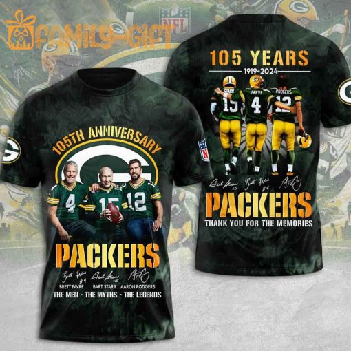 105th Anniversary Packers Shirt – Brett Favre, Bart Starr, Aaron Rodgers Legends Tee