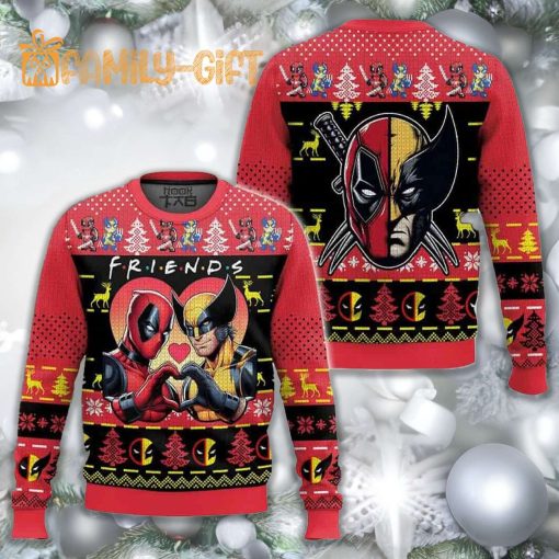 Deadpool and Wolverine Friends Ugly Christmas Sweater – Marvel Heroes Holiday Sweater