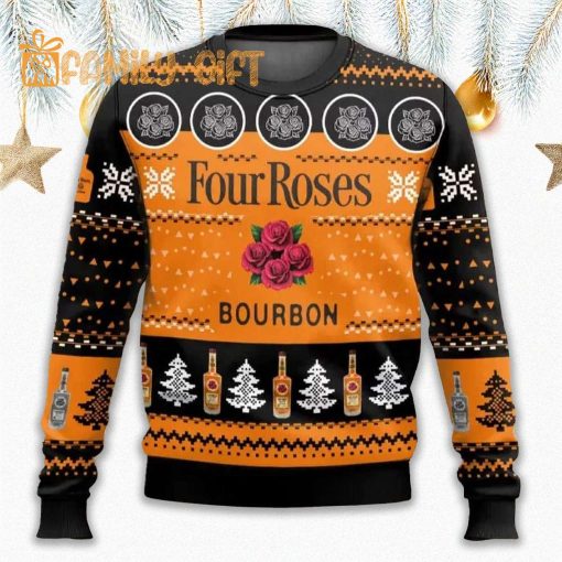 Four Roses Bourbon Ugly Christmas Sweater – Whiskey Lover’s Holiday Gift