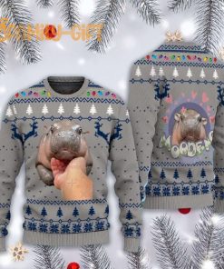 Funny Baby Hippo Moo Deng Ugly Christmas Sweater Cute Animal Holiday Pullover 1