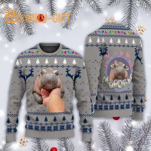 Funny Baby Hippo Moo Deng Ugly Christmas Sweater – Cute Animal Holiday Pullover