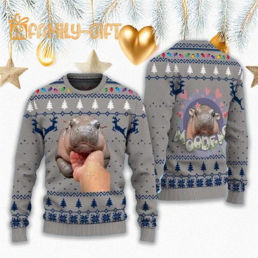 Funny Baby Hippo Moo Deng Ugly Christmas Sweater – Cute Animal Holiday Pullover