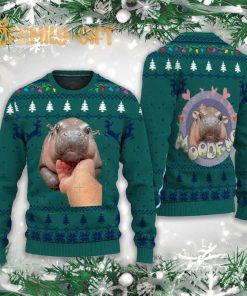 Funny Baby Hippo Moo Deng Ugly Christmas Sweater Cute Animal Holiday Pullover