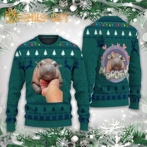 Funny Baby Hippo Moo Deng Ugly Christmas Sweater – Cute Animal Holiday Pullover