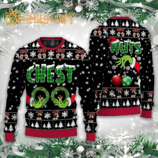 Grinch Chest Nuts Couple Ugly Christmas Sweater – Funny Holiday Sweater