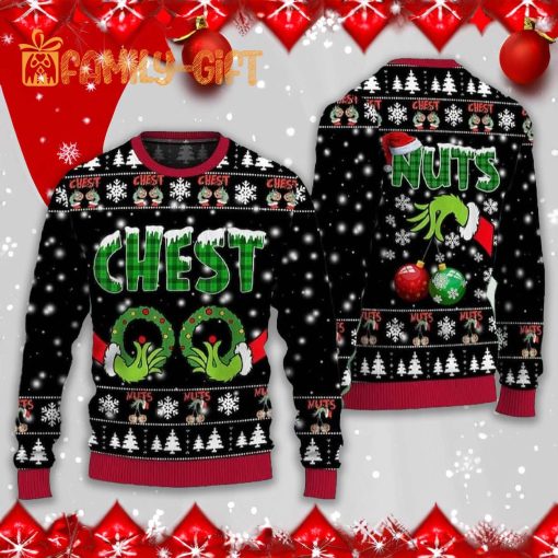 Grinch Chest Nuts Couple Ugly Christmas Sweater – Funny Holiday Sweater