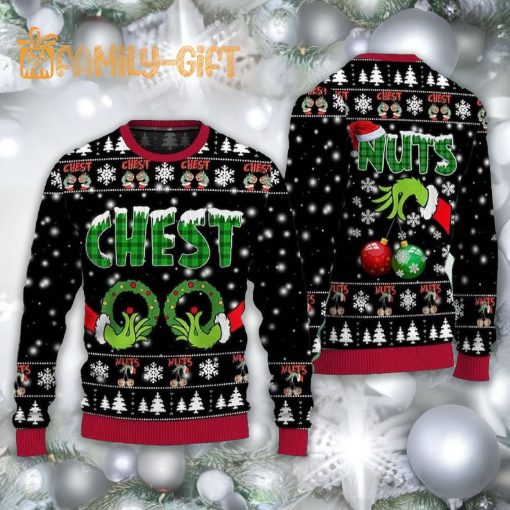 Grinch Chest Nuts Couple Ugly Christmas Sweater – Funny Holiday Sweater