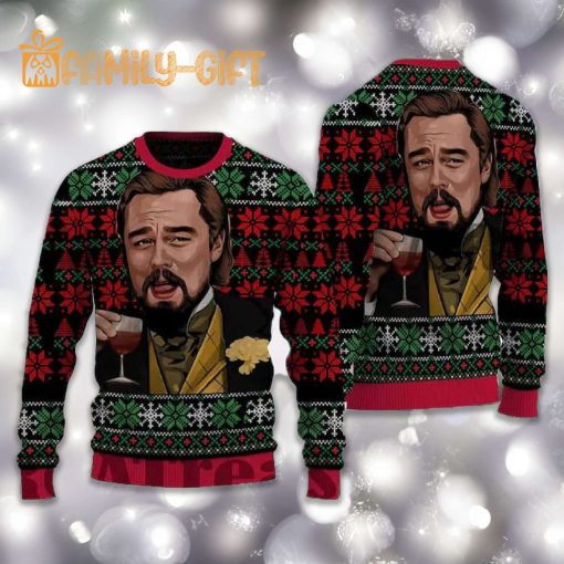 Laughing Leonardo DiCaprio Django Meme Ugly Christmas Sweater – Funny Celebrity Christmas Apparel