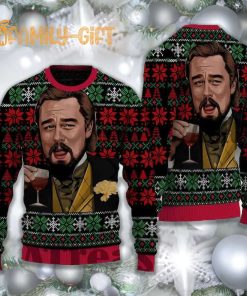 Laughing Leonardo DiCaprio Django Meme Ugly Christmas Sweater Funny Celebrity Christmas Apparel