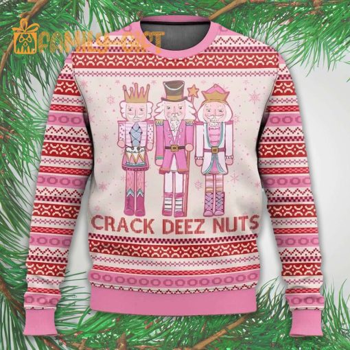 Pink Nutcracker Crack Deez Nuts ugly Christmas sweater – Fun Holiday Sweater