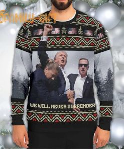 Trump We Will Never Surrender Ugly Christmas Sweater Patriotic Holiday Sweater 2